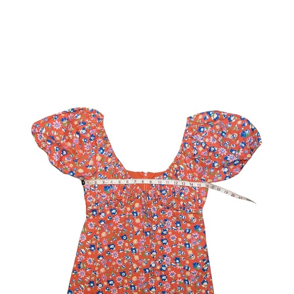 Wayf Floral Babydoll Puff Sleeve Mini Dress Medium Fairycore Orange Blue - Picture 5 of 7